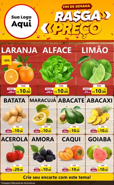 Modelo de Encarte para Encarte Grande com o tema Fim de Semana Rasga Preços para Hortifrúti