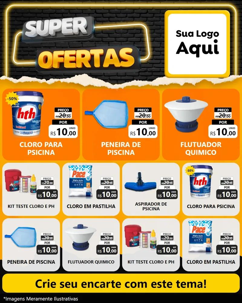 Modelo de Rede Social para Feed Instagram com o tema Super Ofertas para Produtos para Piscina