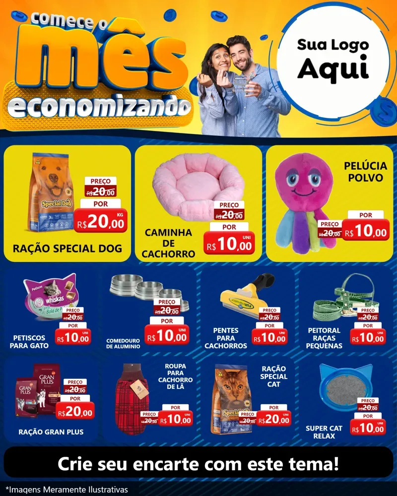 Modelo de Rede Social para Feed Instagram com o tema Comece O Mês Economizando para Pet Shop