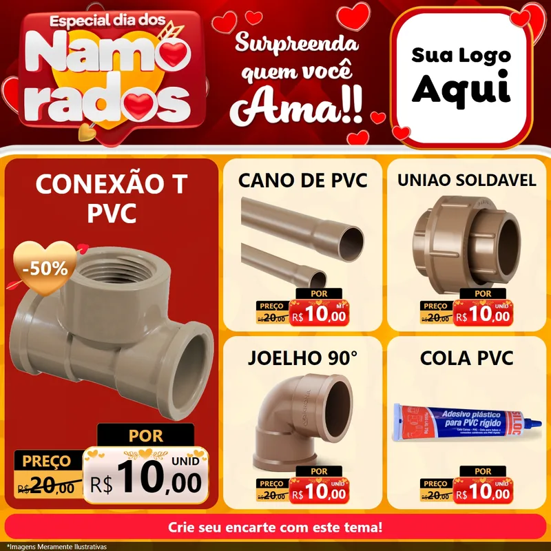 Modelo de Rede Social para Feed Facebook com o tema Especial Dia dos Namorados para Tubos e conexões