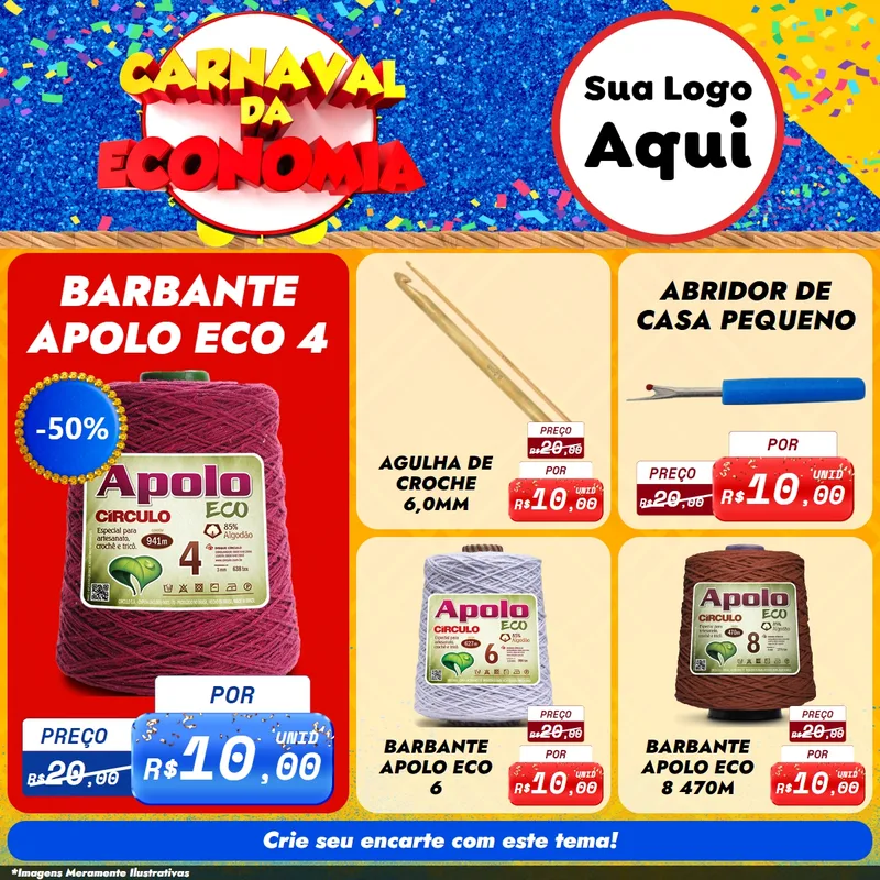 Modelo de Rede Social para Feed Facebook com o tema Carnaval da Economia para Armarinho e Aviamentos