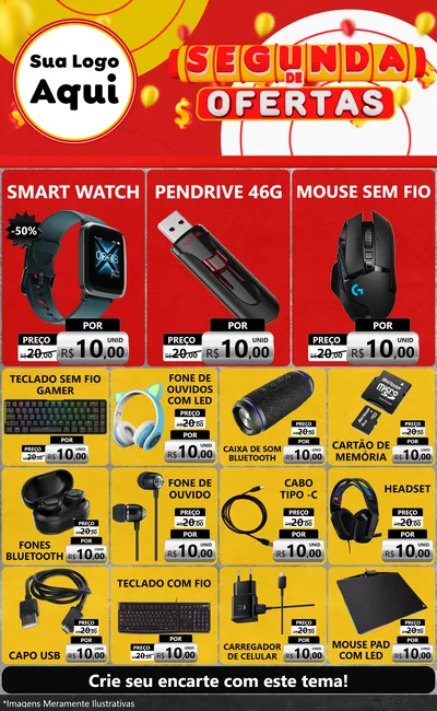 Modelo de Encarte para Encarte Grande com o tema Segunda de Ofertas para Informática