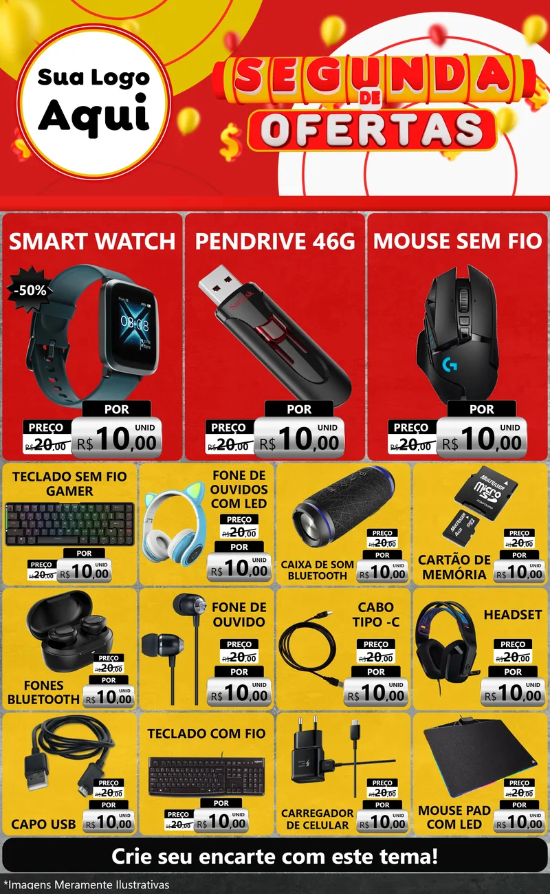 Modelo de Encarte para Encarte Grande com o tema Segunda de Ofertas para Informática