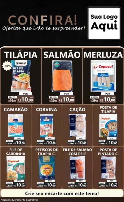 Modelo de Encarte para Encarte Grande com o tema Confira! Ofertas que irão te surpreender! para Peixaria