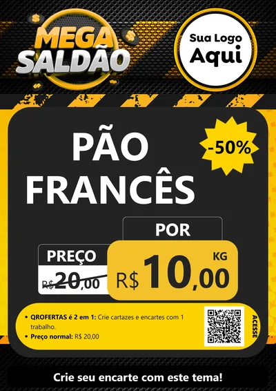 Modelo de Cartaz para Cartaz A4 Vertical com o tema Mega Saldão para Padaria