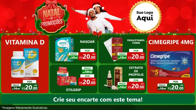 Modelo de TV para TV Horizontal com o tema Natal de Promoções para Farmácia