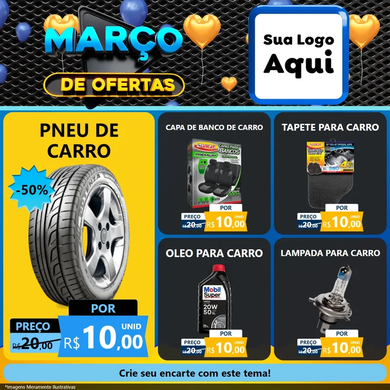 Modelo de Rede Social para Feed Facebook com o tema Março de Ofertas para Auto peças