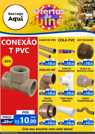 Modelo de Encarte para Encarte A4 Vertical com o tema Ofertas de Julho para Tubos e conexões