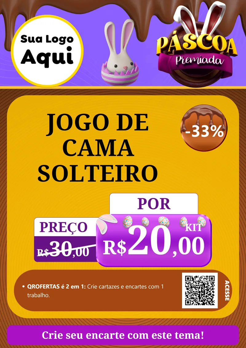 Modelo de Cartaz para Cartaz A4 Vertical com o tema Páscoa Premiada para Cama, Mesa e Banho