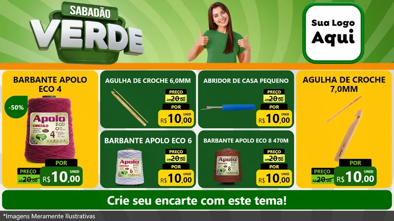 Modelo de TV para TV Horizontal com o tema Sabadão Verde para Armarinho e Aviamentos