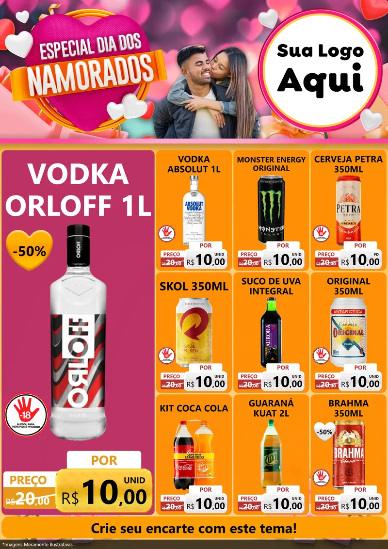 Modelo de Encarte para Encarte A4 Vertical com o tema Especial Dia dos Namorados para Distribuidora de bebidas