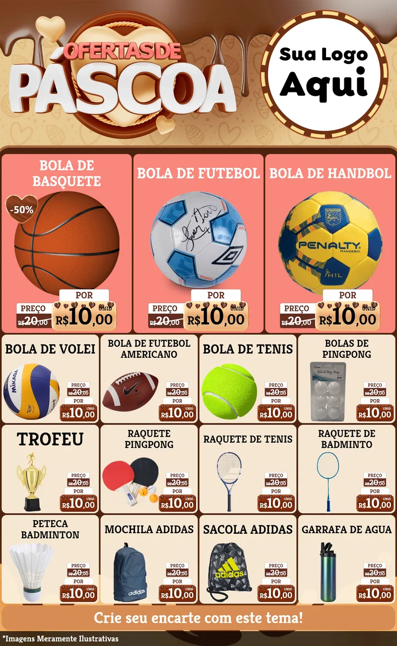Modelo de Encarte para Encarte Grande com o tema Ofertas de Páscoa para Artigos Esportivos