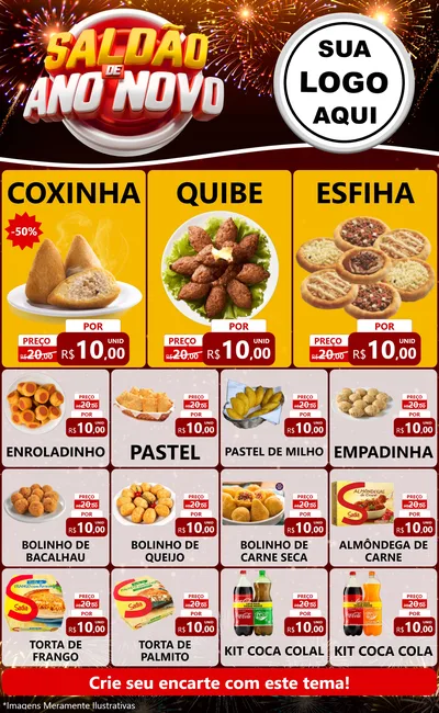 Modelo de Encarte para Encarte Grande com o tema Saldão de Ano Novo para Salgadaria