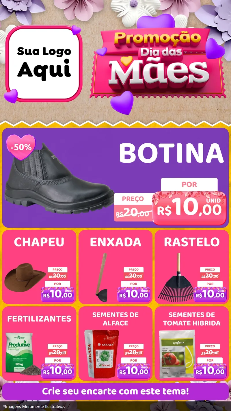 Modelo de Rede Social para Stories com o tema Promoção Dia das Mães para Agropecuária