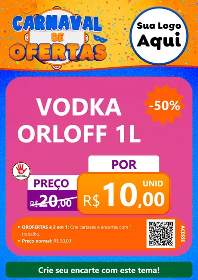 Modelo de Cartaz para Cartaz A4 Vertical com o tema Carnaval de Ofertas para Distribuidora de bebidas