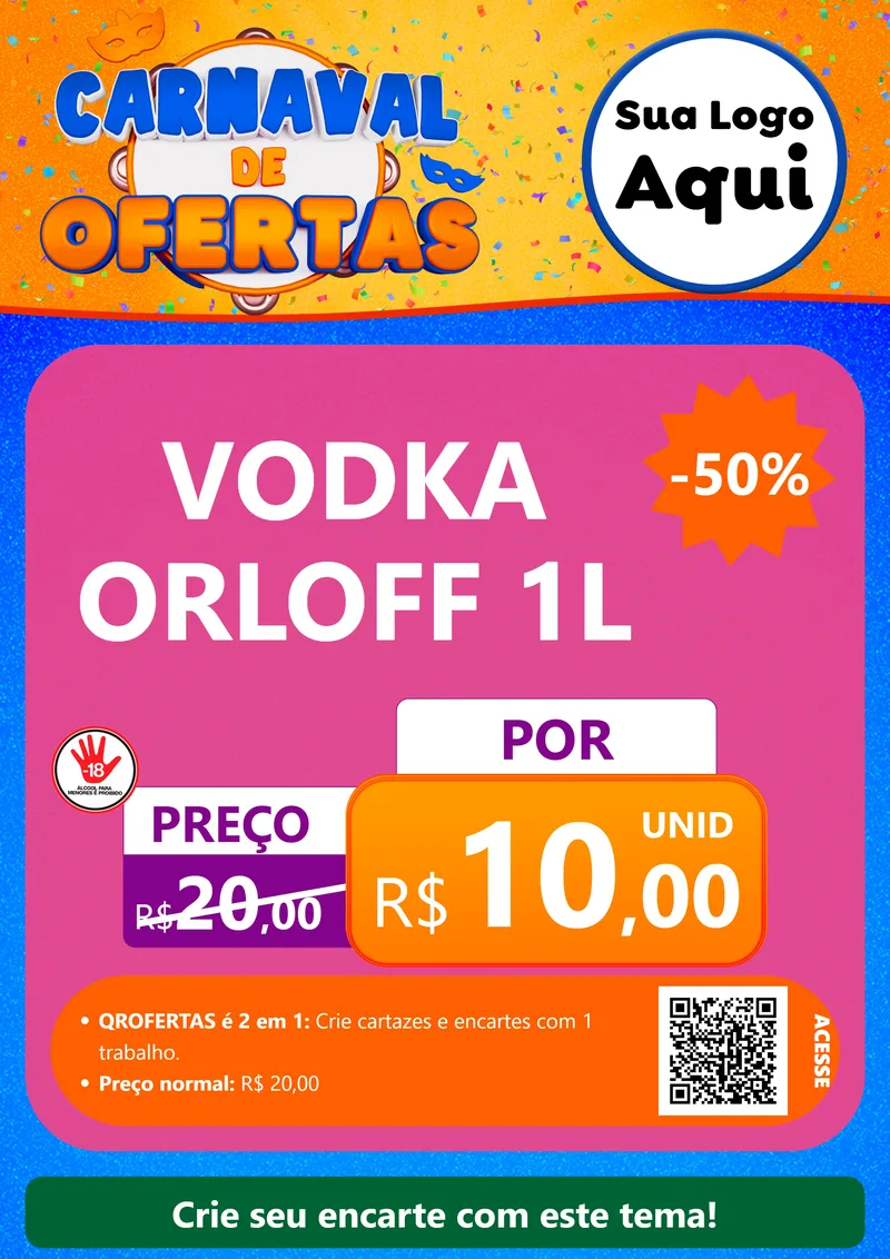Modelo de Cartaz para Cartaz A4 Vertical com o tema Carnaval de Ofertas para Distribuidora de bebidas