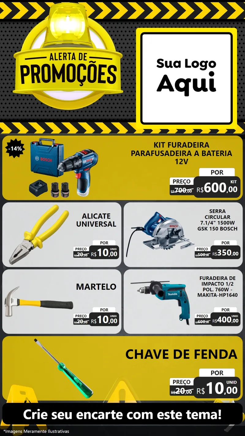 Modelo de TV para TV Vertical com o tema Alerta de Promoções para Maquinas e Ferramentas