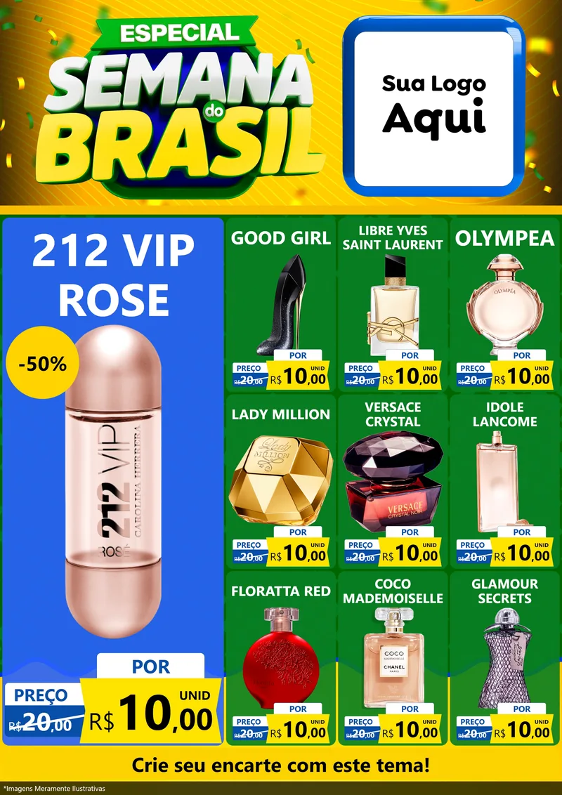 Modelo de Encarte para Encarte A4 Vertical com o tema Especial Semana do Brasil para Perfumes