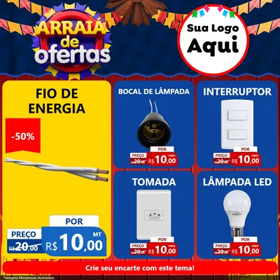 Modelo de Rede Social para Feed Facebook com o tema Arraiá de Ofertas para Materiais Elétricos