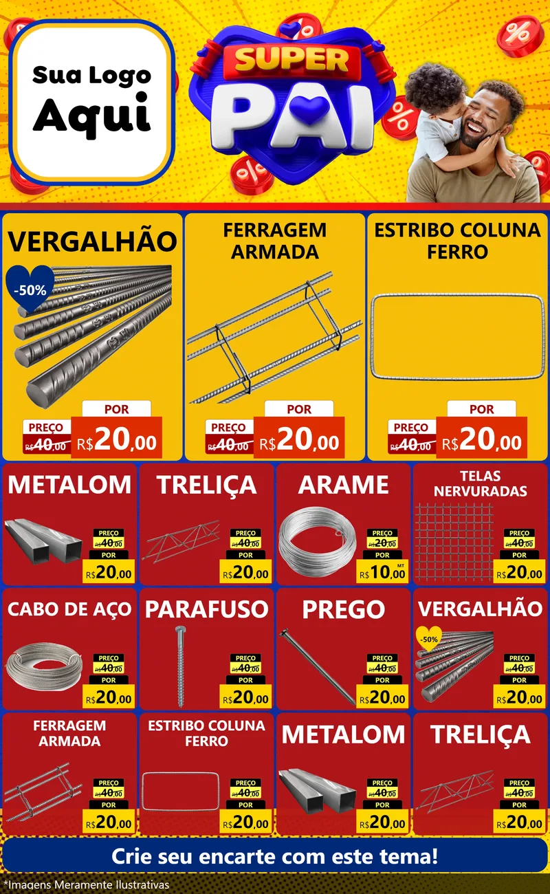 Modelo de Encarte para Encarte Grande com o tema Super Pai para Ferragens