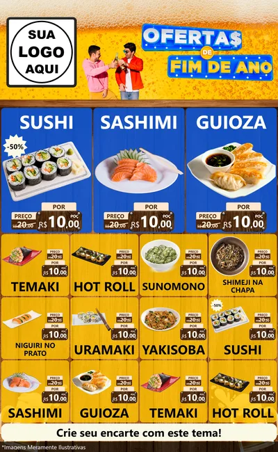 Modelo de Encarte para Encarte Grande com o tema Ofertas de Fim de Ano para Comida japonesa