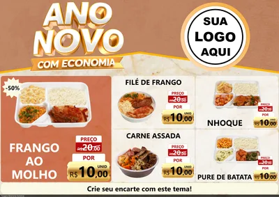Modelo de Encarte para Encarte A4 Horizontal com o tema Ano Novo Com Economia para Restaurante
