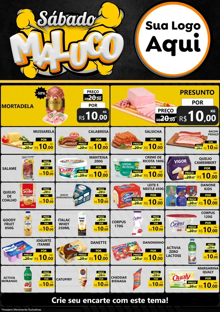 Modelo de Encarte para Encarte A4 Vertical com o tema Sábado Maluco para Frios e Laticínios