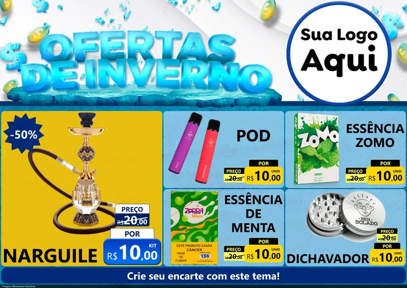 Modelo de Encarte para Encarte A4 Horizontal com o tema Ofertas de Inverno para Tabacaria