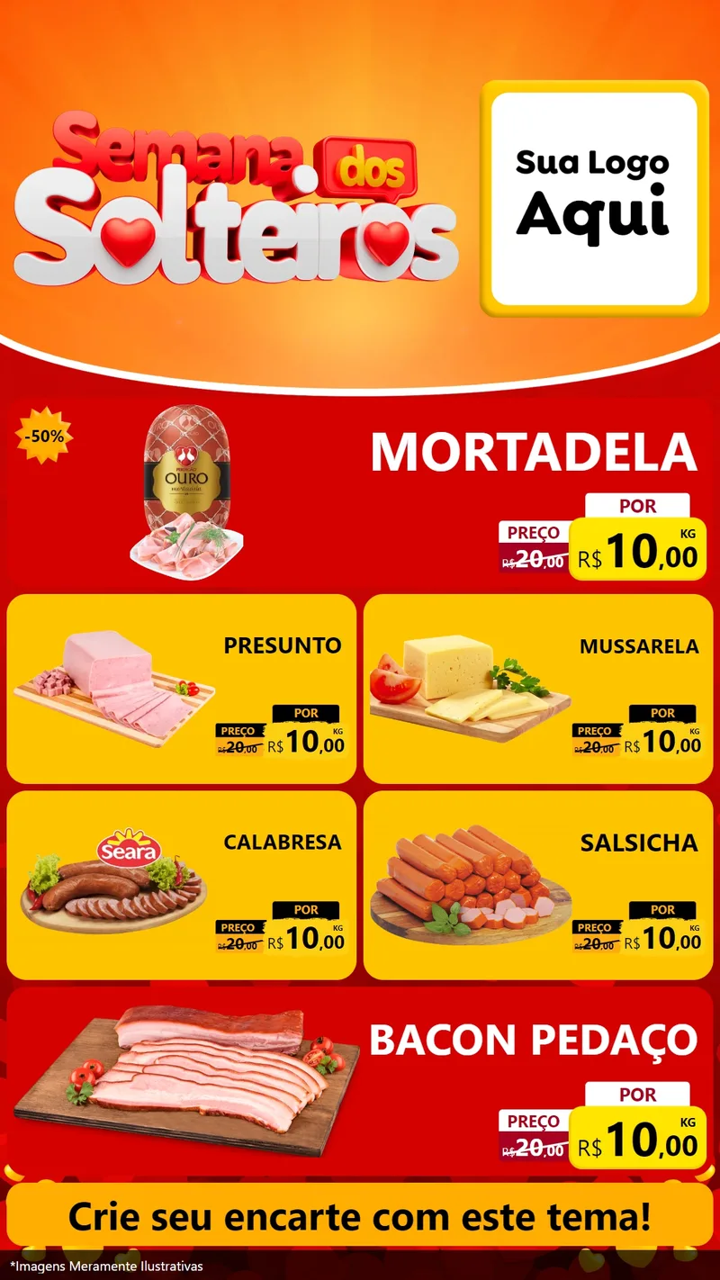 Modelo de TV para TV Vertical com o tema Semana dos Solteiros para Frios e Laticínios