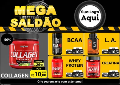 Modelo de Encarte para Encarte A4 Horizontal com o tema Mega Saldão para Suplementos alimentares