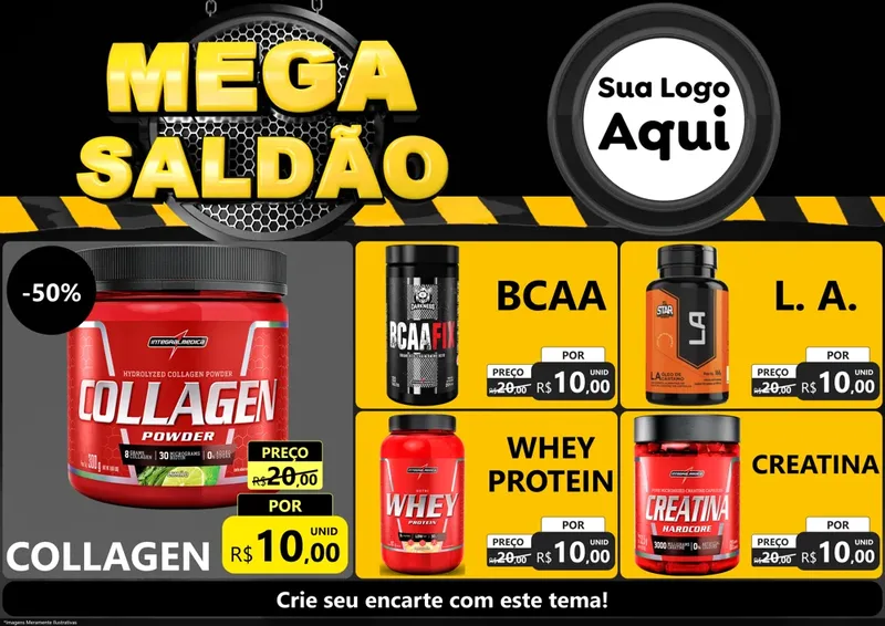 Modelo de Encarte para Encarte A4 Horizontal com o tema Mega Saldão para Suplementos alimentares