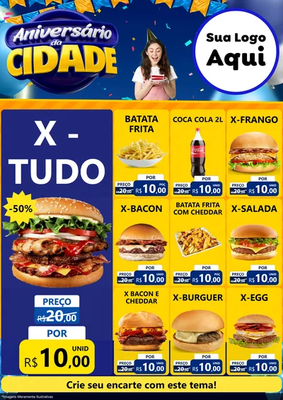 Modelo de Encarte para Encarte A4 Vertical com o tema Aniversário da Cidade para Hamburgueria