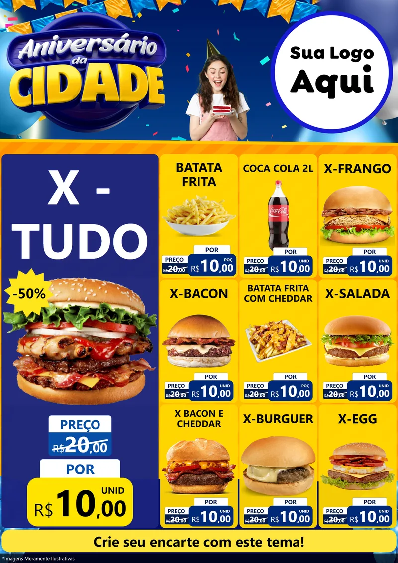 Modelo de Encarte para Encarte A4 Vertical com o tema Aniversário da Cidade para Hamburgueria