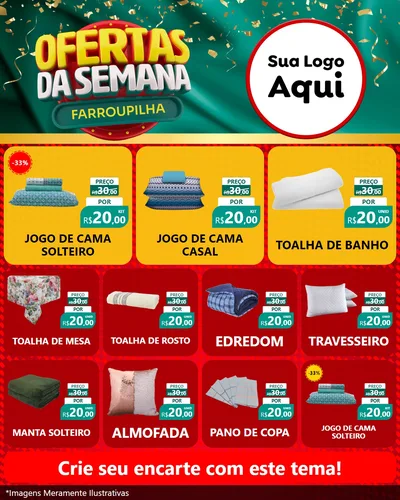 Modelo de Rede Social para Feed Instagram com o tema Ofertas da Semana Farroupilha para Cama, Mesa e Banho