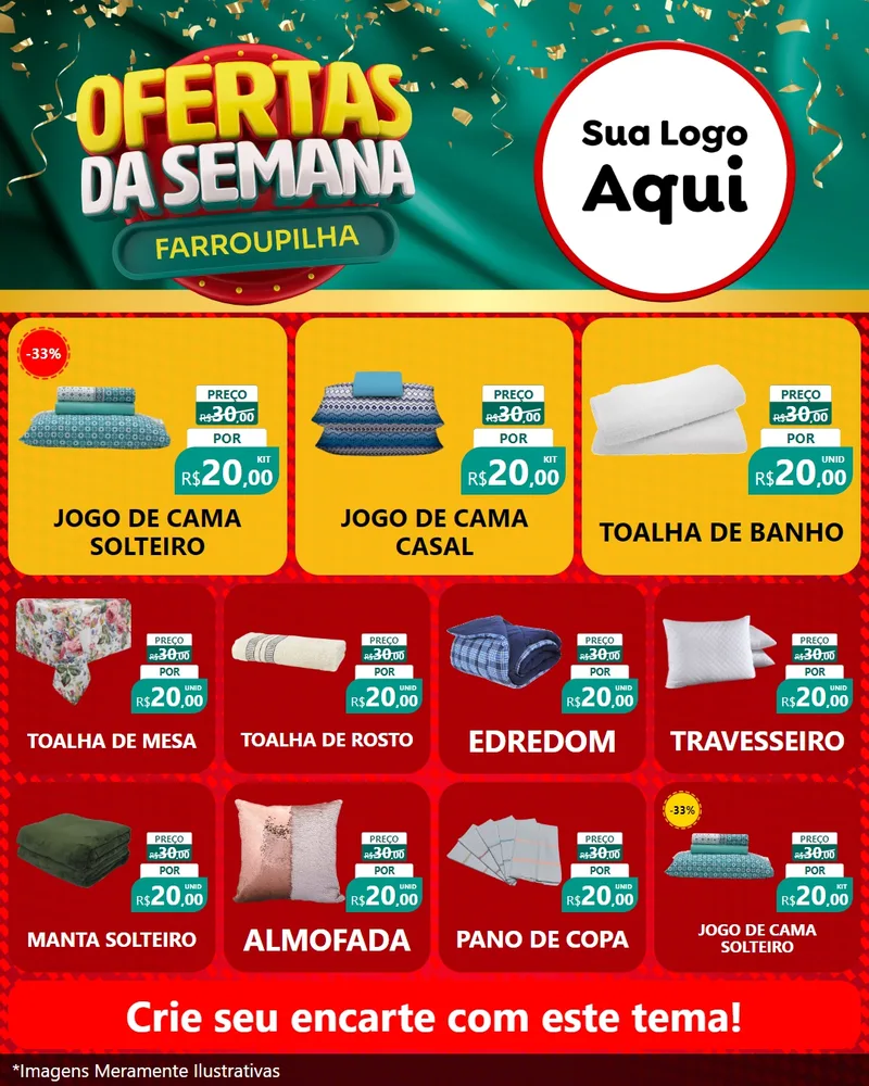 Modelo de Rede Social para Feed Instagram com o tema Ofertas da Semana Farroupilha para Cama, Mesa e Banho