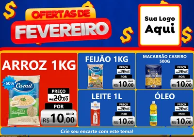 Modelo de Encarte para Encarte A4 Horizontal com o tema Ofertas de Fevereiro para Supermercado