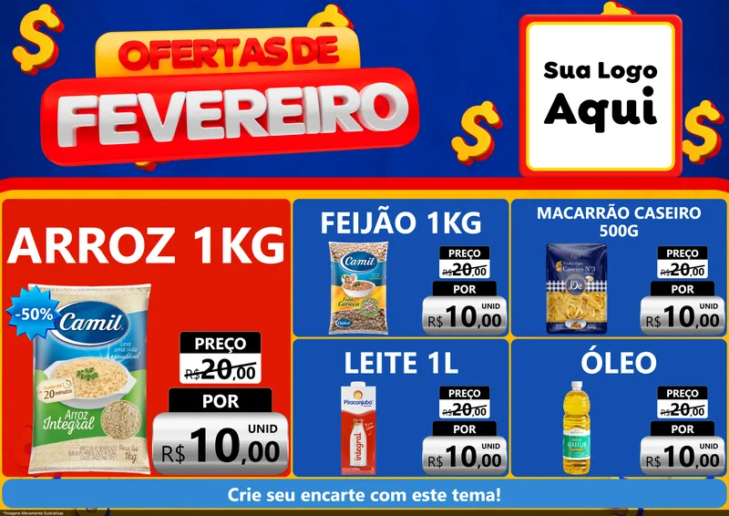 Modelo de Encarte para Encarte A4 Horizontal com o tema Ofertas de Fevereiro para Supermercado