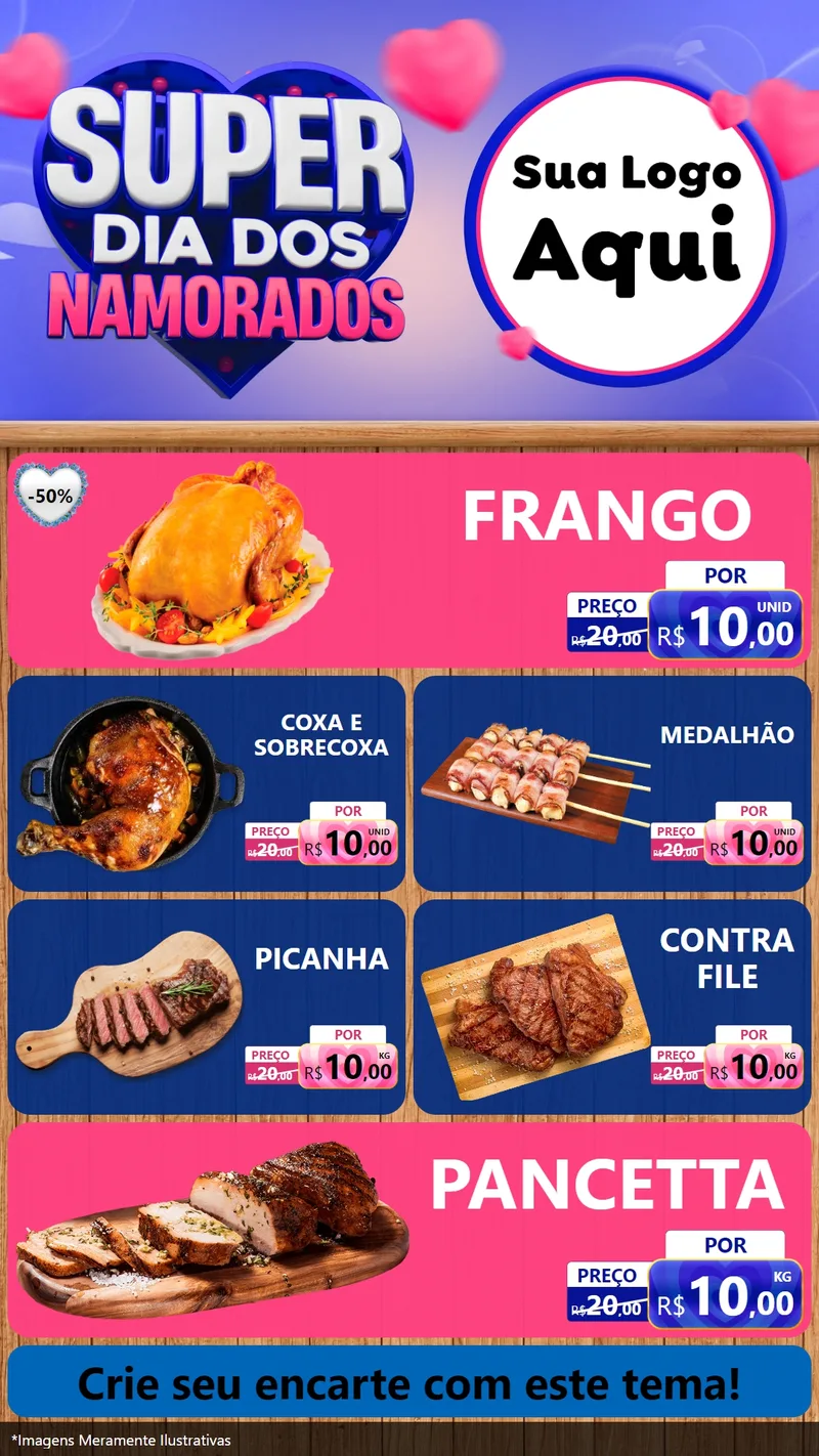 Modelo de TV para TV Vertical com o tema Super Dia dos Namorados para Assados