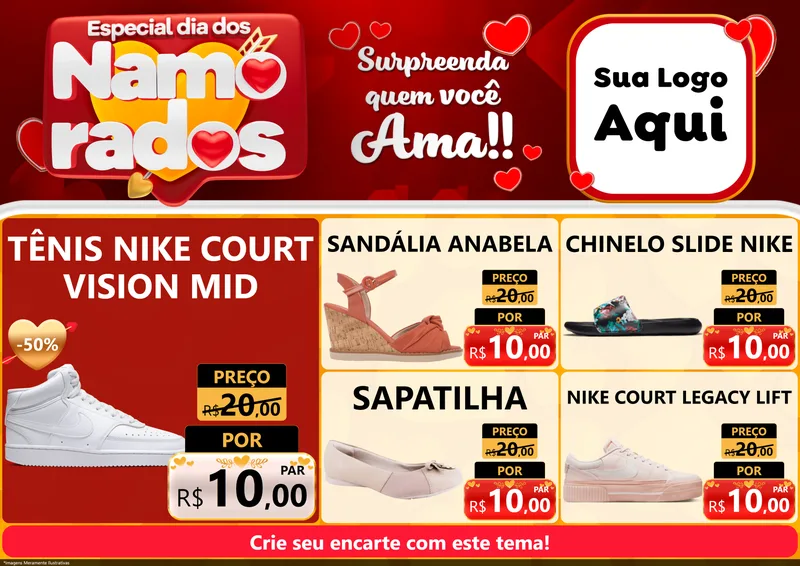 Modelo de Encarte para Encarte A4 Horizontal com o tema Especial Dia dos Namorados para Calçados