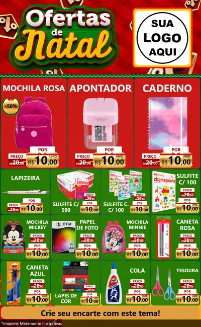 Modelo de Encarte para Encarte Grande com o tema Ofertas de Natal para Papelaria