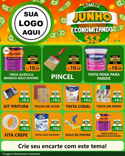 Modelo de Rede Social para Feed Instagram com o tema Comece Junho Economizando para Tintas e Ferramentas