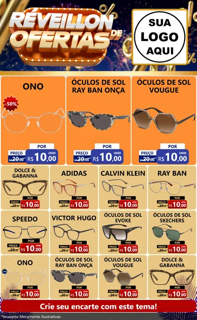 Modelo de Encarte para Encarte Grande com o tema Réveillon de Ofertas para Óticas
