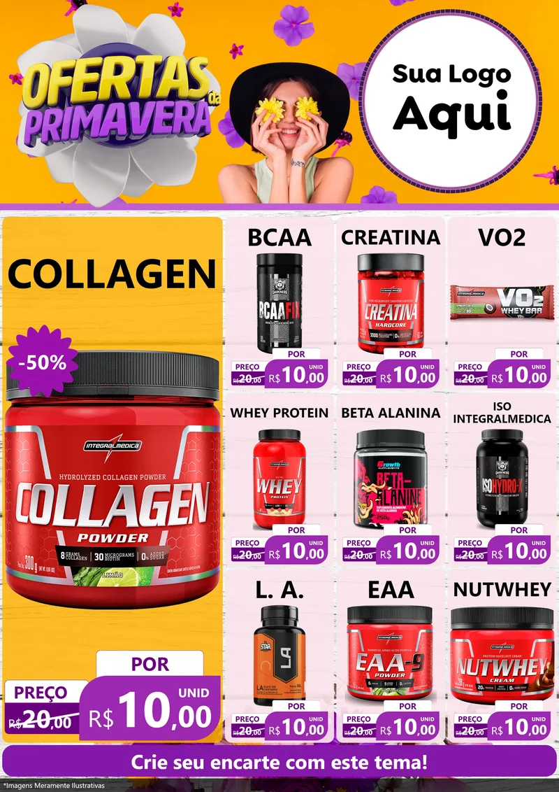 Modelo de Encarte para Encarte A4 Vertical com o tema Ofertas Da Primavera para Suplementos alimentares
