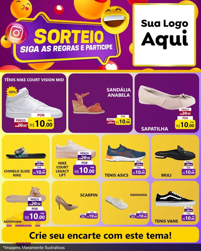 Modelo de Rede Social para Feed Instagram com o tema Sorteio para Calçados