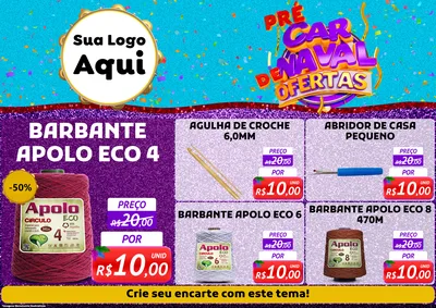 Modelo de Encarte para Encarte A4 Horizontal com o tema Pré Carnaval de Ofertas para Armarinho e Aviamentos