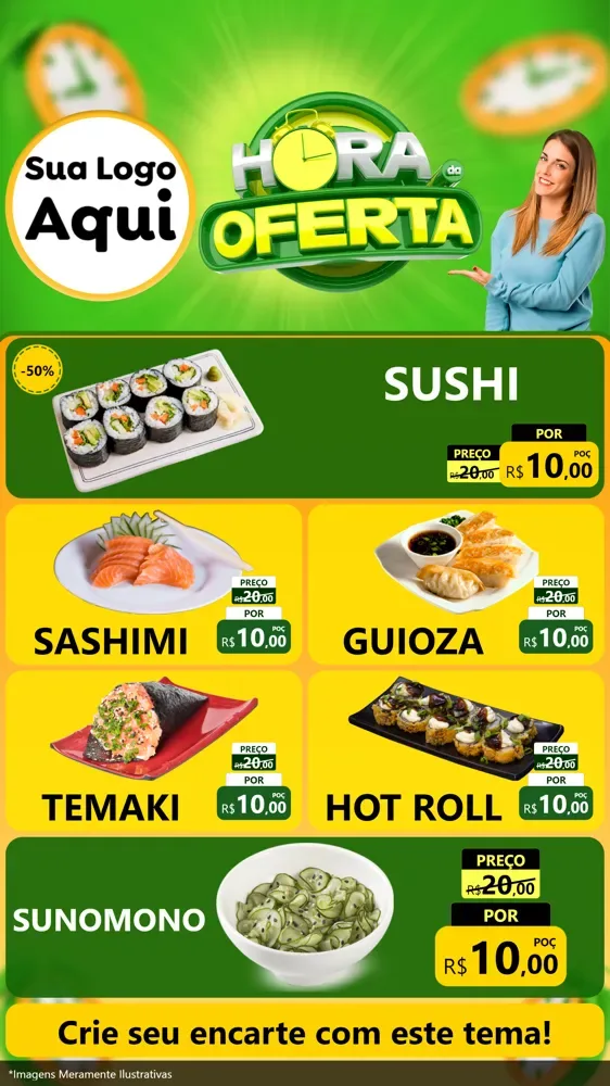 Modelo de TV para TV Vertical com o tema Hora da Oferta para Comida japonesa