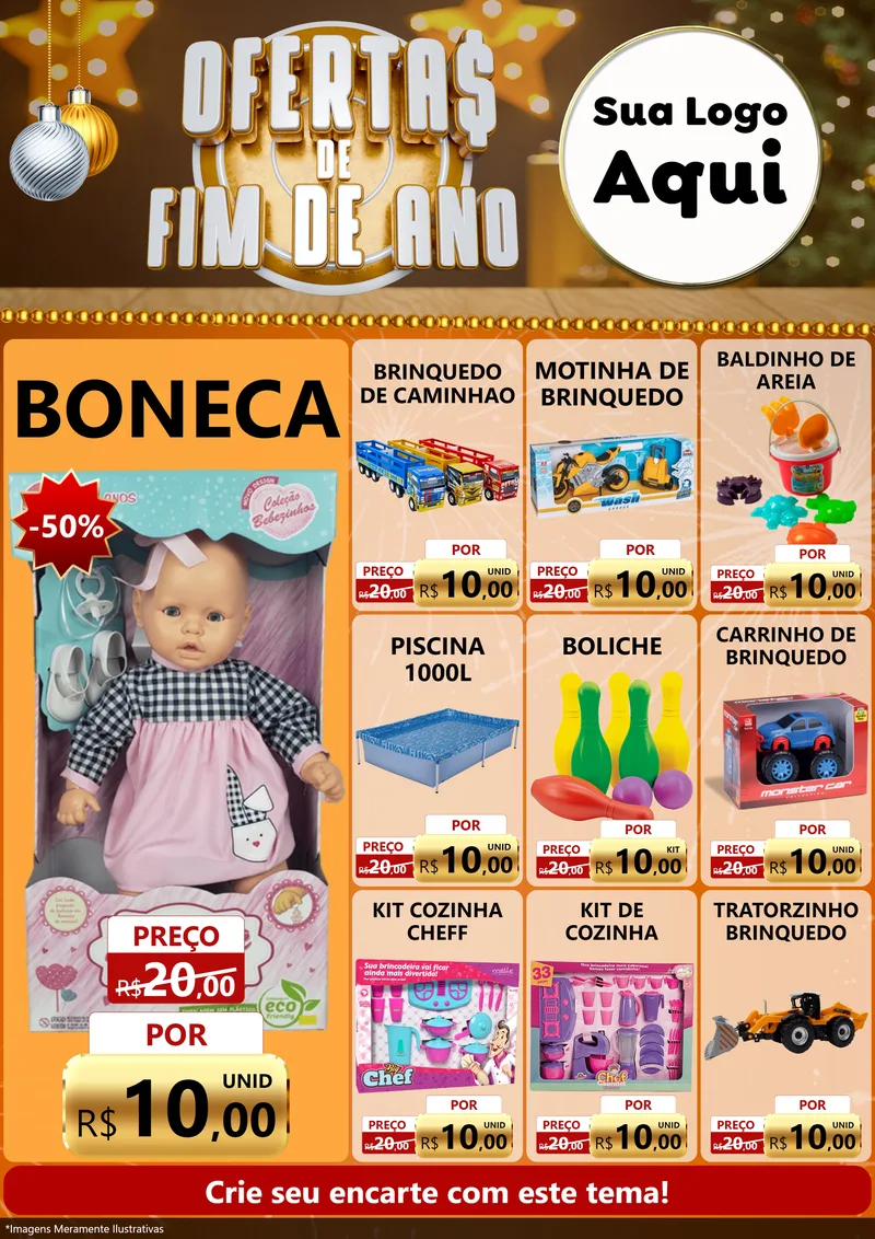 Modelo de Encarte para Encarte A4 Vertical com o tema Ofertas de Fim de Ano para Brinquedos