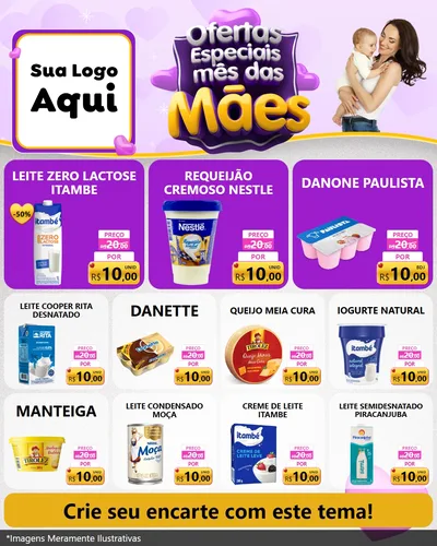Modelo de Rede Social para Feed Instagram com o tema Ofertas Especiais - Mês das Mães para Frios e Laticínios