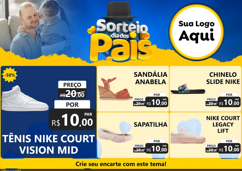 Modelo de Encarte para Encarte A4 Horizontal com o tema Sorteio Dia Dos Pais para Calçados