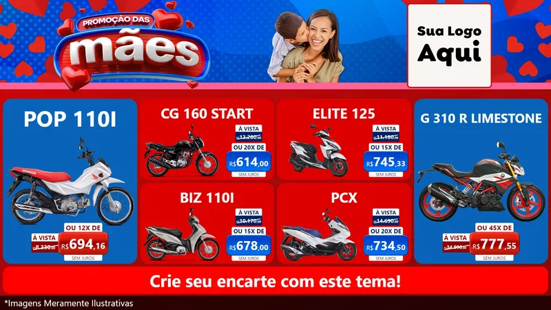Modelo de TV para TV Horizontal com o tema Promoção das Mães para Concessionaria de Motos